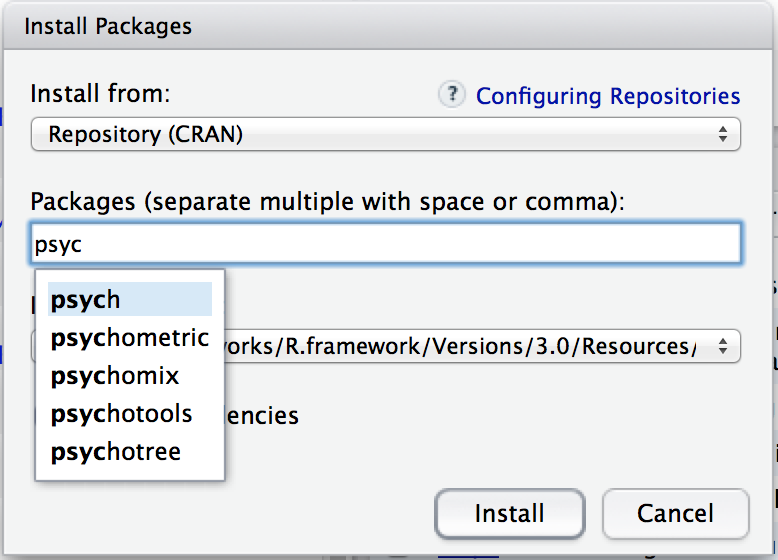 When you start typing, you'll see a dropdown menu suggest a list of possible packages that you might want to install